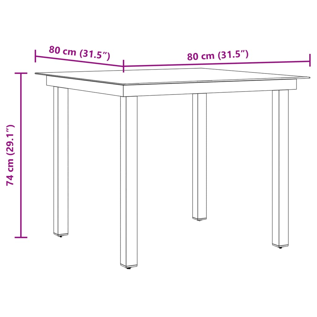 havebord 80x80x74 cm glas og aluminium sort