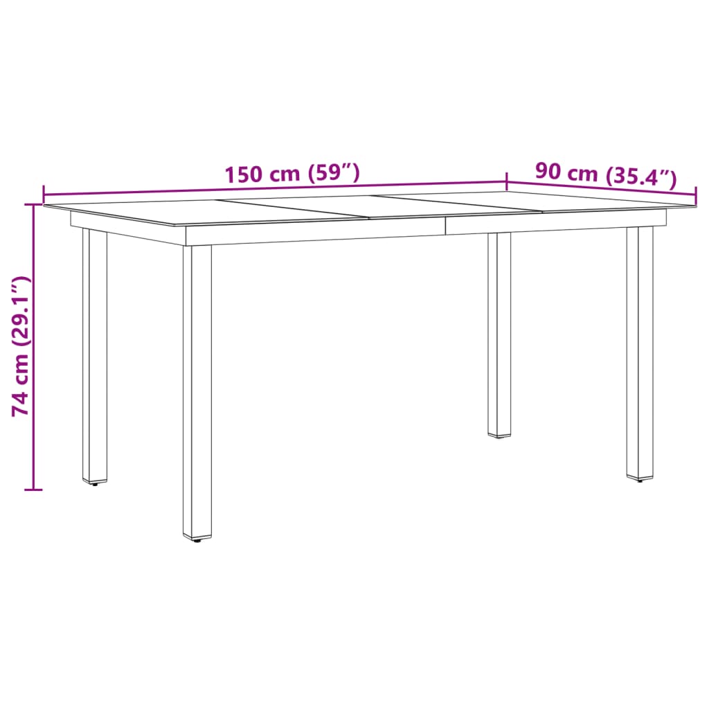 havebord 150x90x74 cm aluminium og glas sort