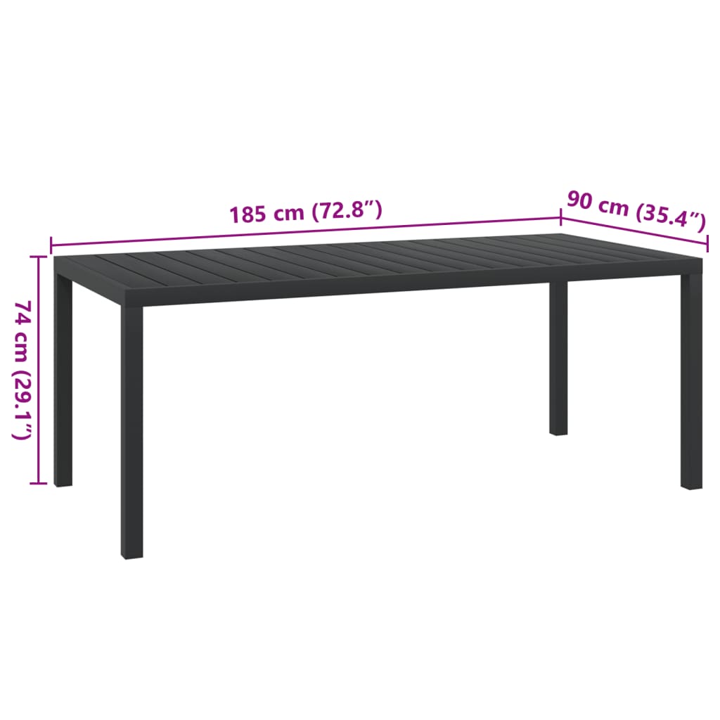 havebord WPC aluminium 185 x 90 x 74 cm sort