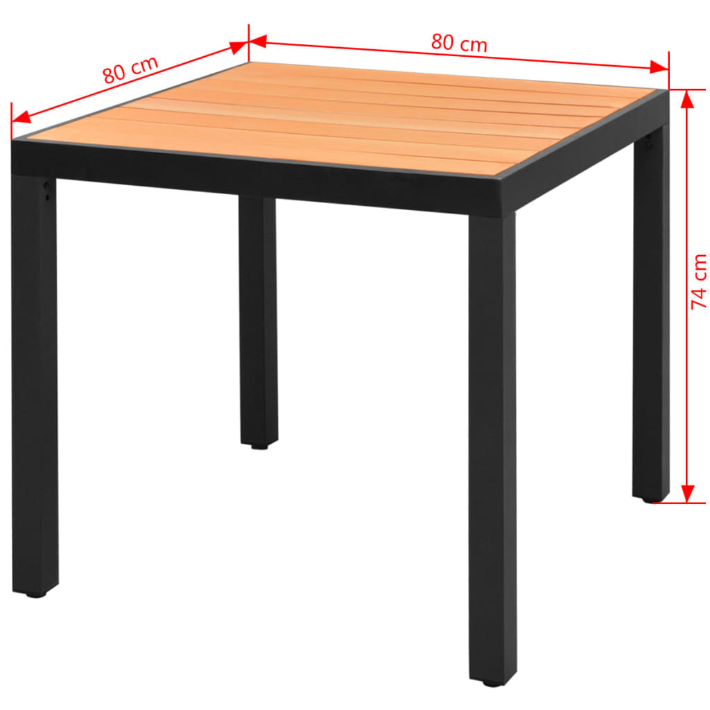 havebord WPC aluminium 80 x 80 x 74 cm brun