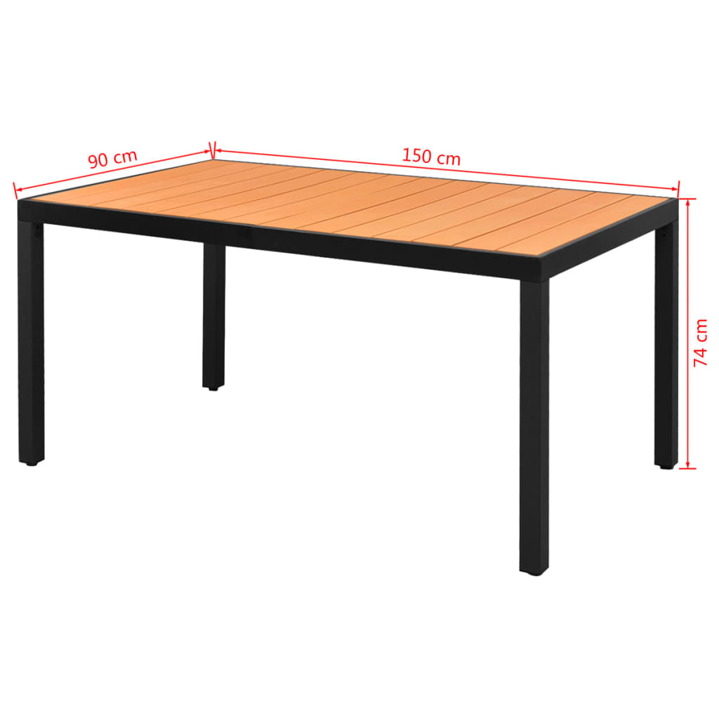 havebord WPC aluminium 150 x 90 x 74 cm brun