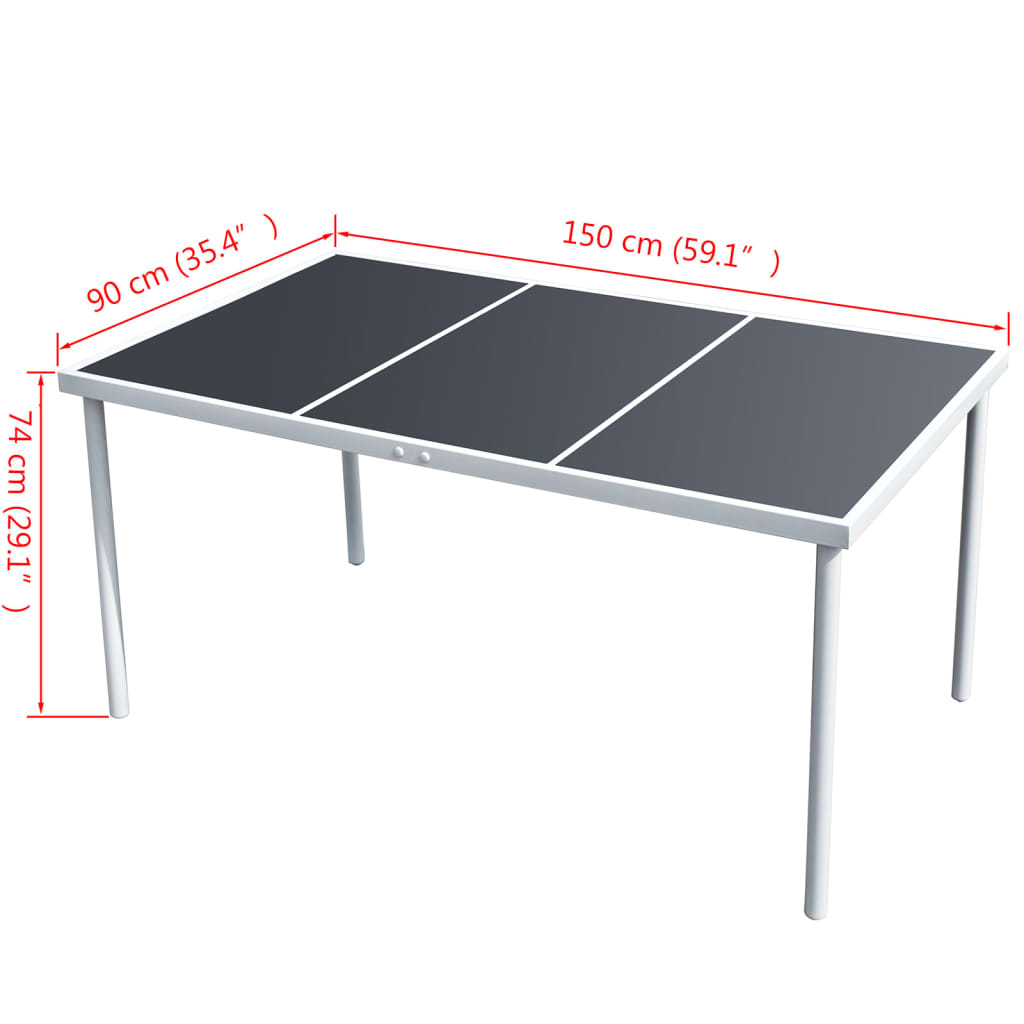 havebord 150 x 90 x 74 cm sort stål