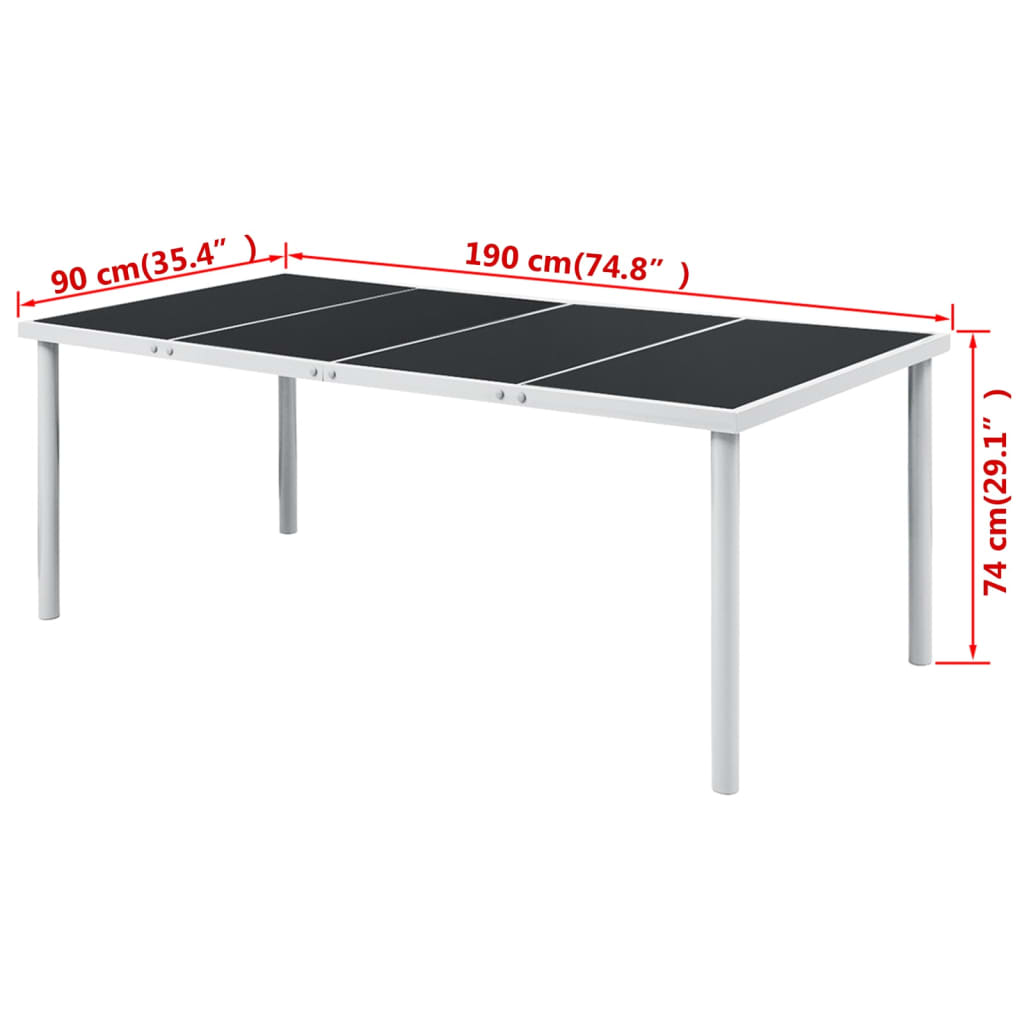 havebord 190x90x74 cm stål sort