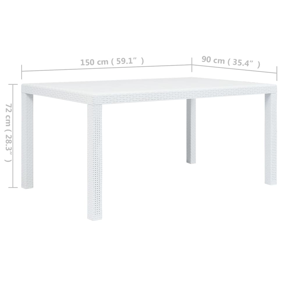 havebord hvid 150 x 90 x 72 cm plastik rattanlook