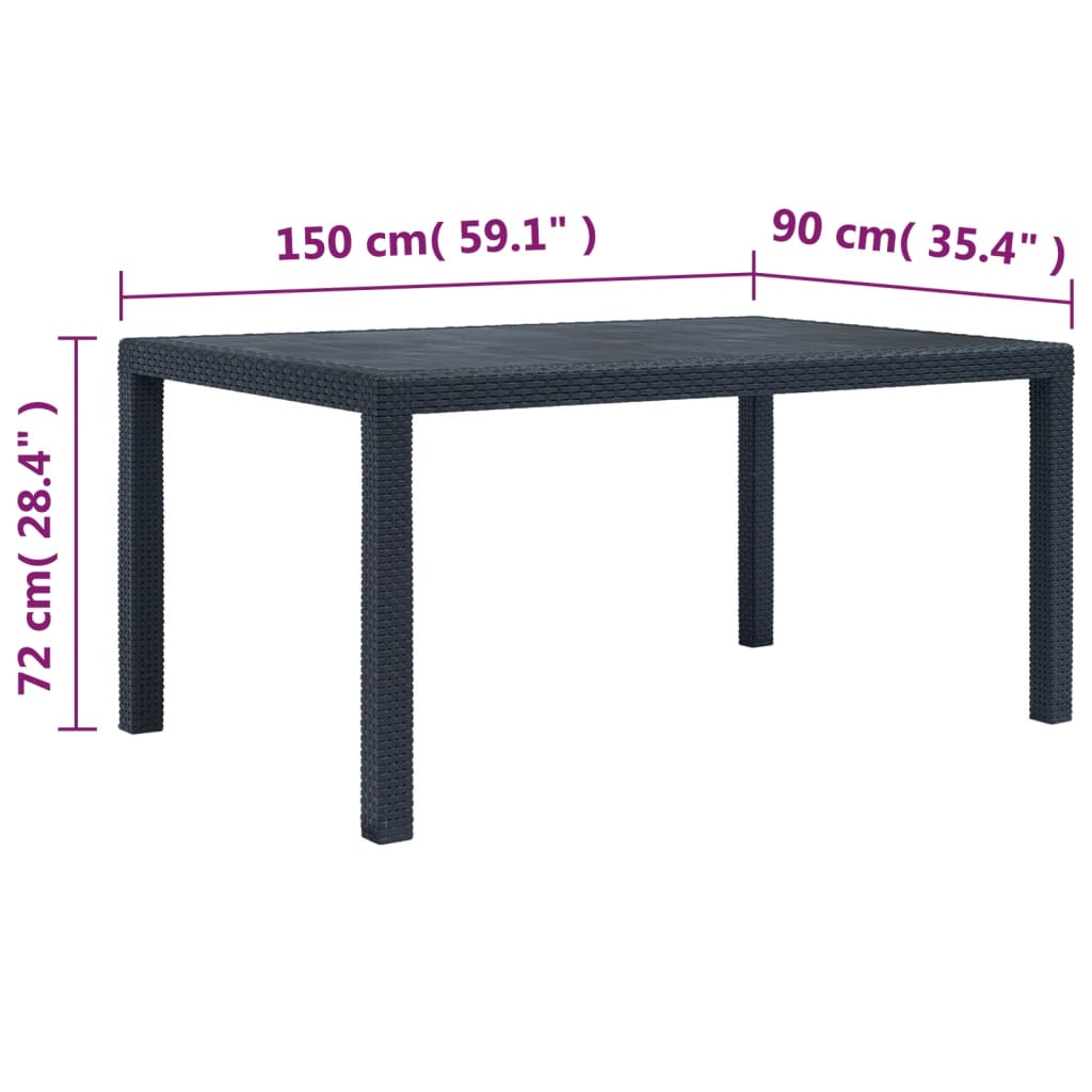 havebord 150 x 90 x 72 cm plastik rattanlook antracitgrå