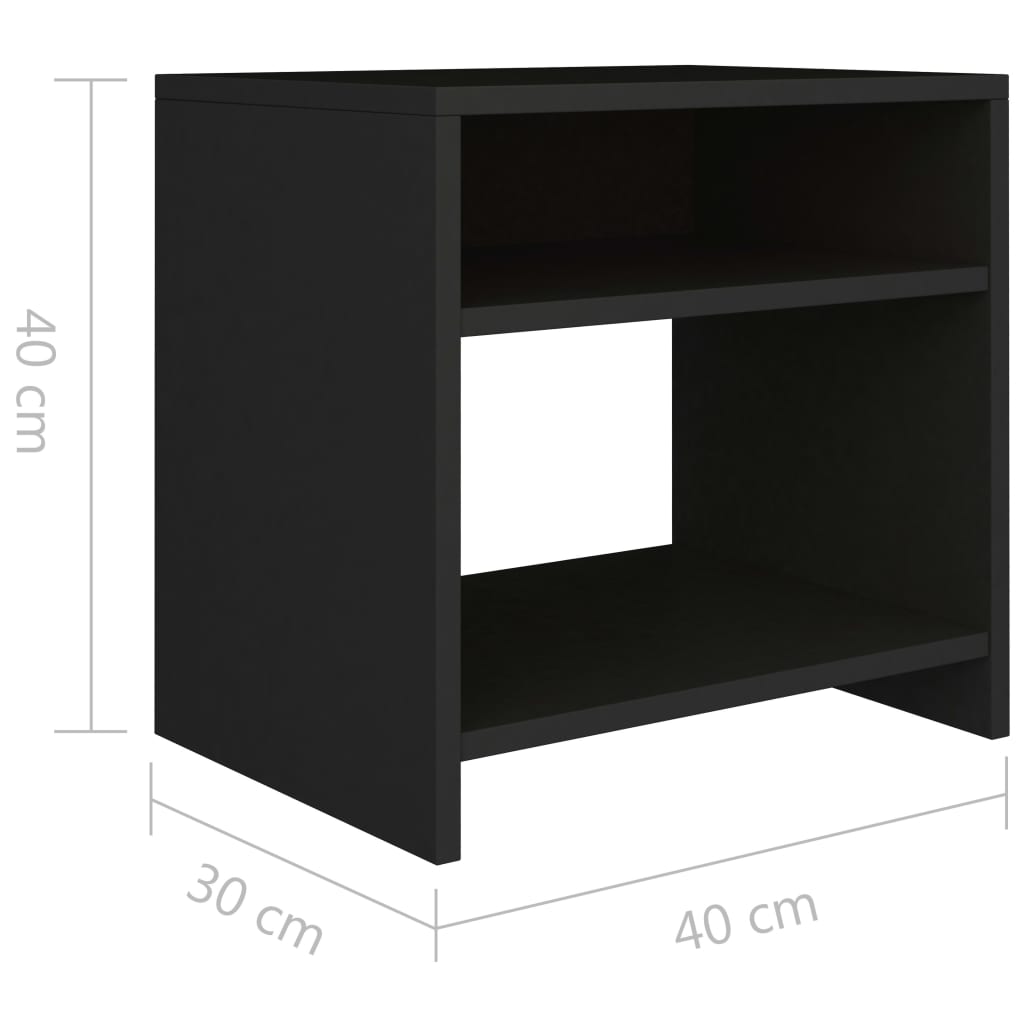 sengeborde 2 stk. 40x30x40 cm konstrueret træ Sort