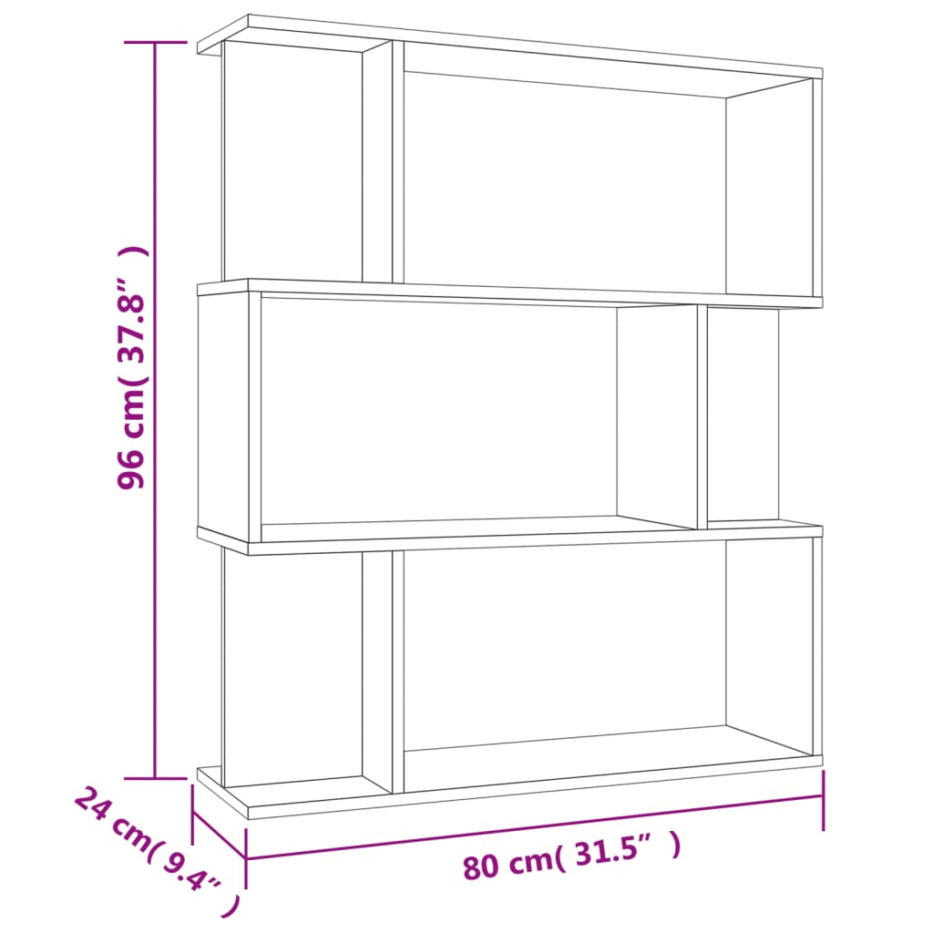 bogreol/rumdeler 80x24x96 cm konstrueret træ betongrå