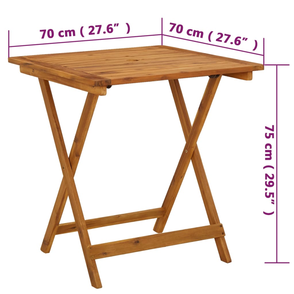 foldbart havebord 70 x 70 x 75 cm massivt akacietræ