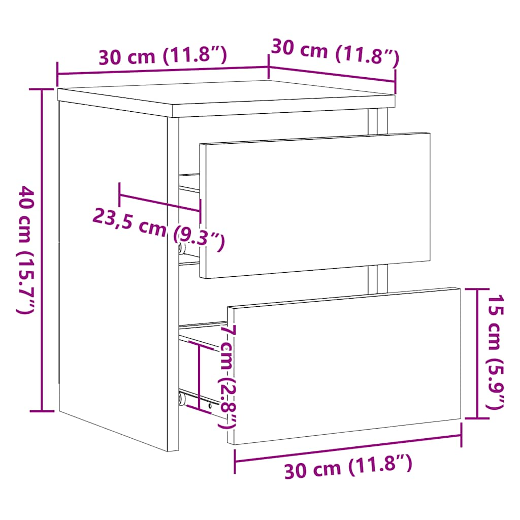 sengeborde 2 stk. 30x30x40 cm konstrueret træ sort