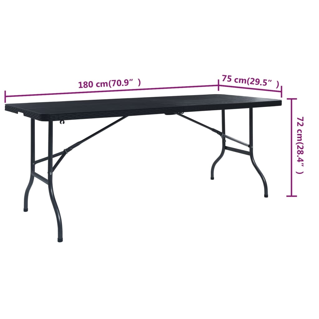 foldbart havebord 180x75x72 cm HDPE imiteret rattan sort