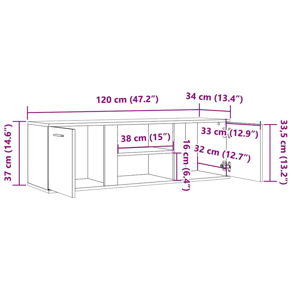 tv-bord 120x34x37 cm konstrueret træ hvid