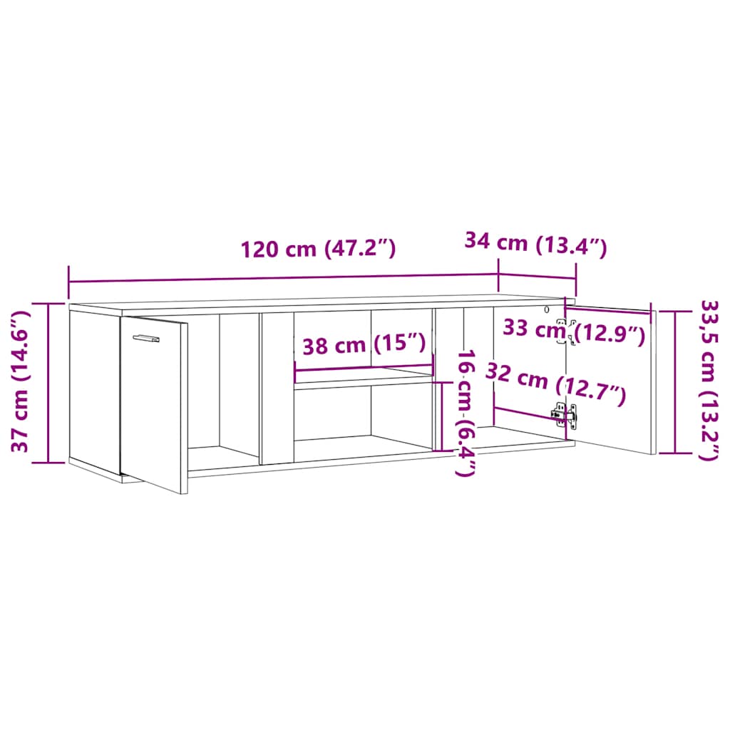 tv-bord 120x34x37 cm konstrueret træ betongrå