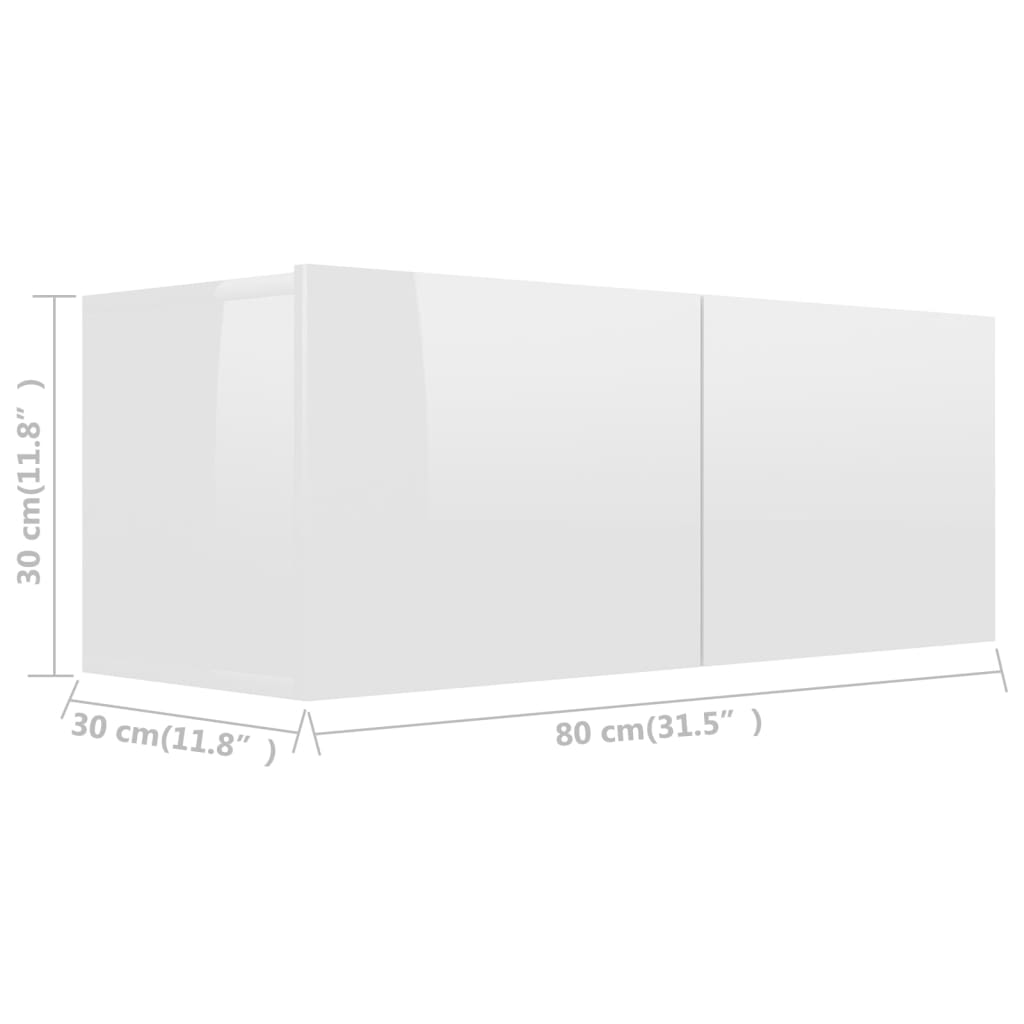 tv-bord 80x30x30 cm konstrueret træ hvid højglans