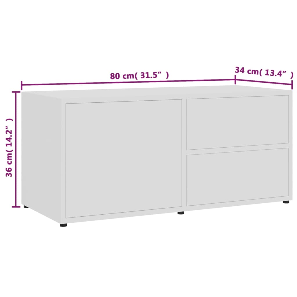 tv-bord 80x34x36 cm konstrueret træ hvid