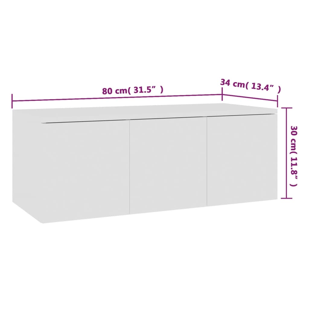 tv-bord 80x34x30 cm konstrueret træ hvid