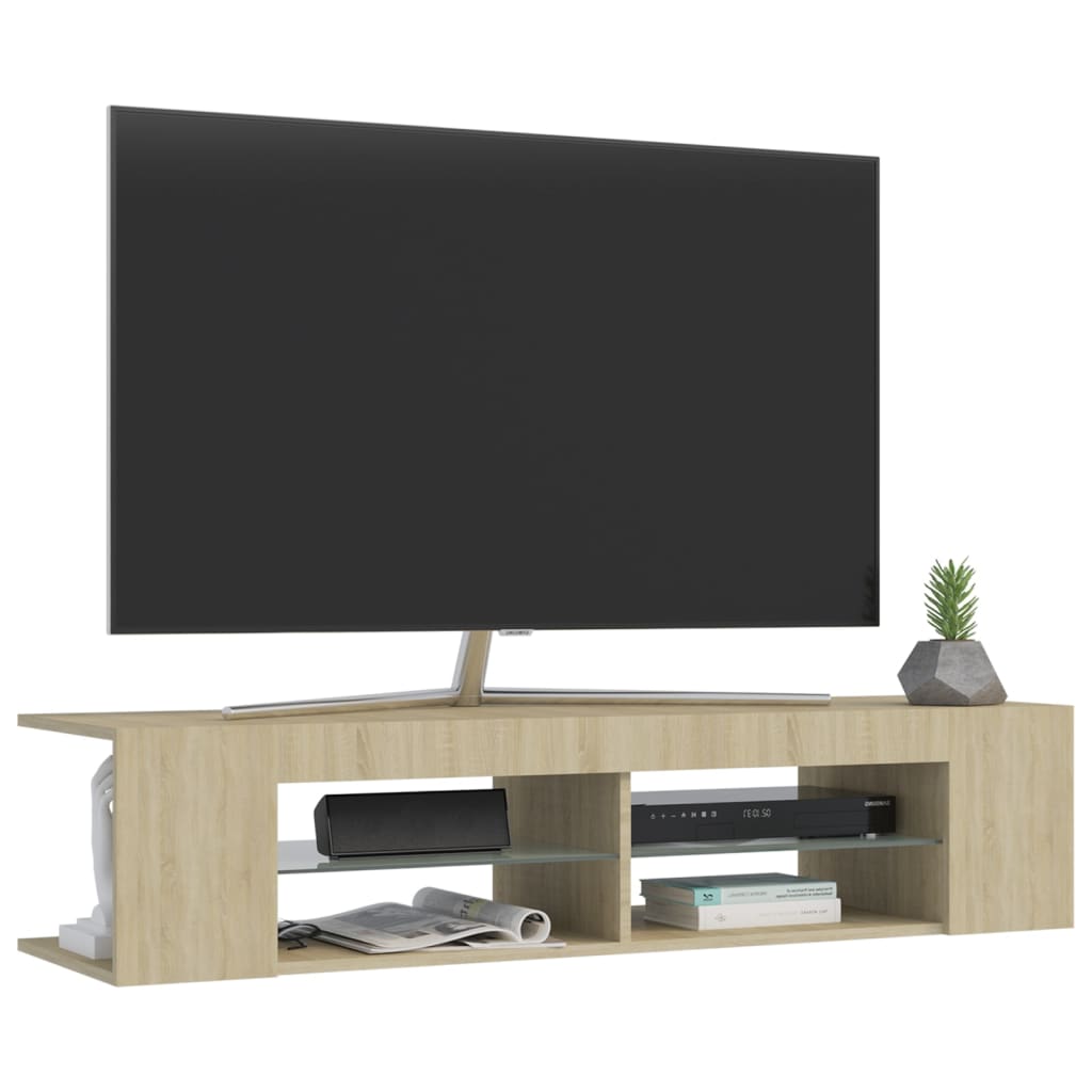 tv-bord med LED-lys 135x39x30 cm sonoma-eg