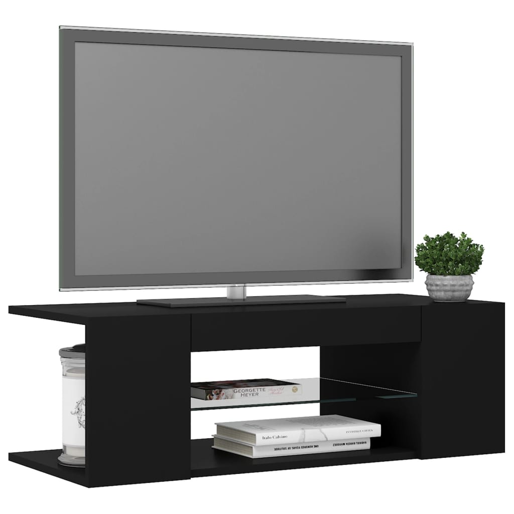 tv-bord med LED-lys 90x39x30 cm sort