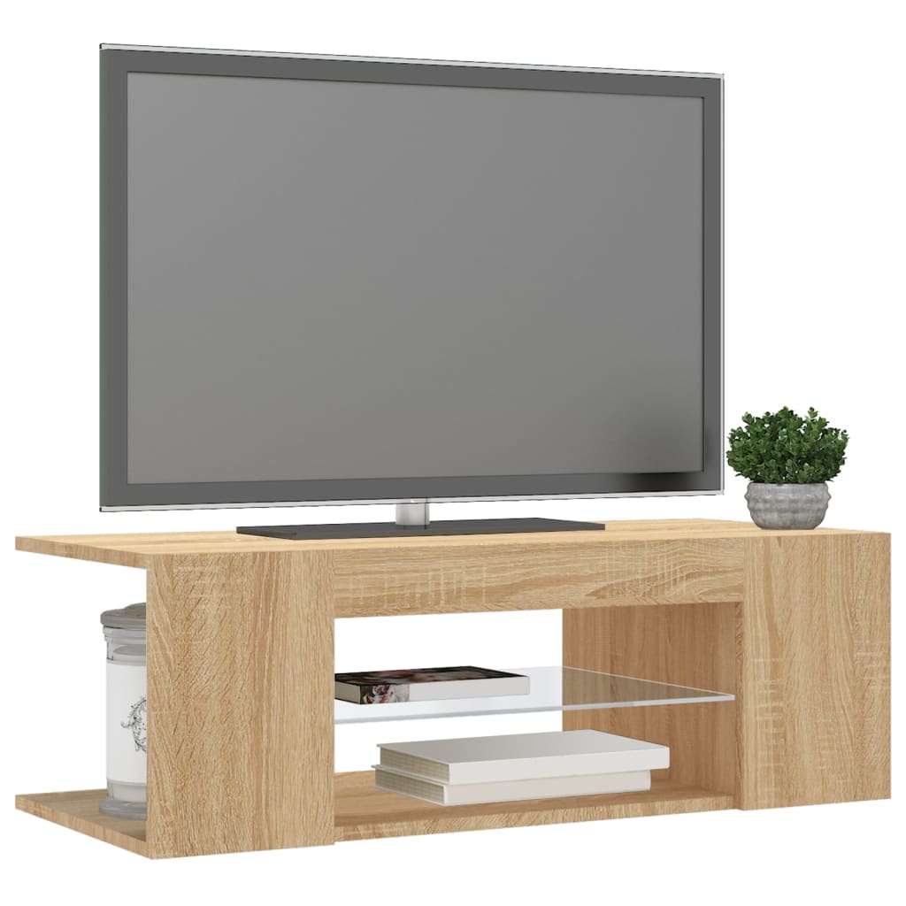 tv-bord med LED-lys 90x39x30 cm sonoma-eg