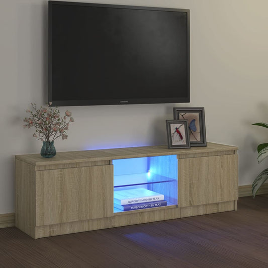 tv-bord med LED-lys 120x30x35,5 cm sonoma-eg