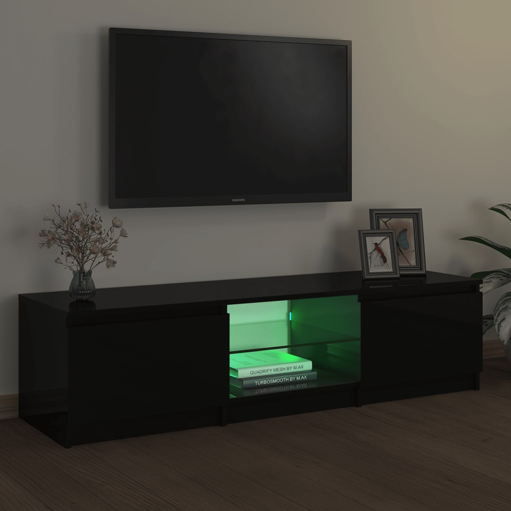 tv-bord med LED-lys 140x40x35,5 cm sort