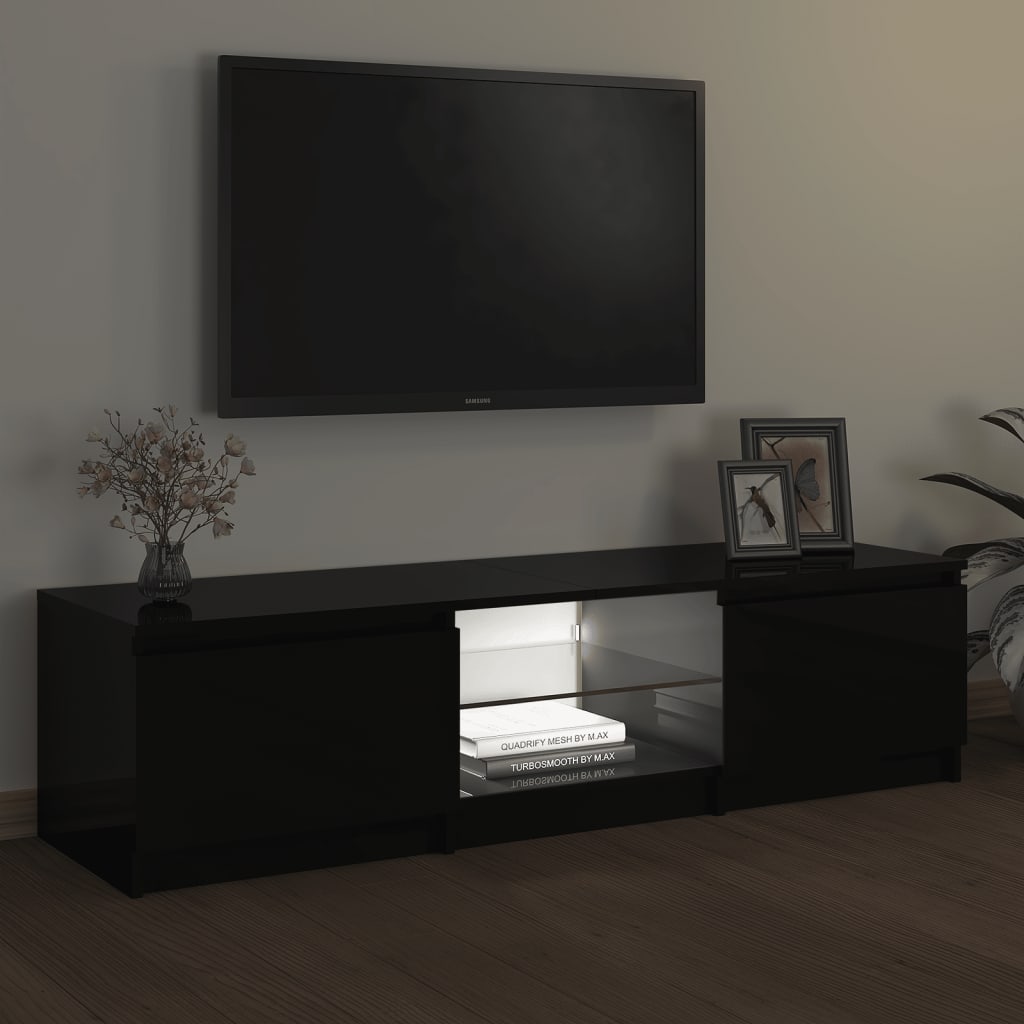 tv-bord med LED-lys 140x40x35,5 cm sort