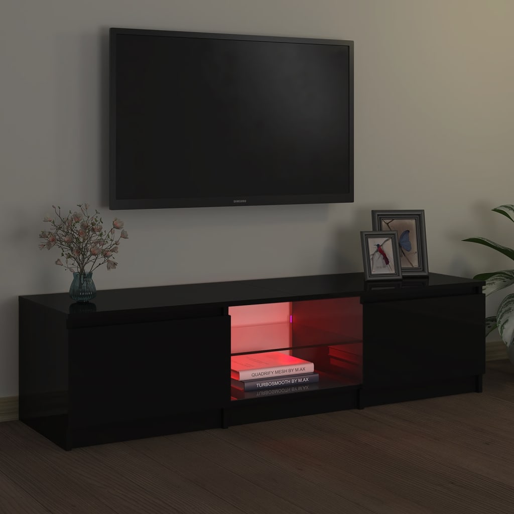 tv-bord med LED-lys 140x40x35,5 cm sort