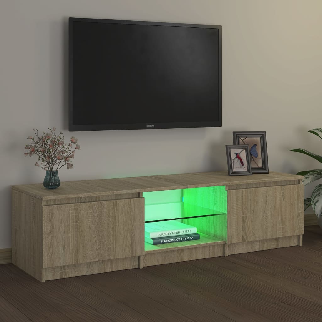 tv-bord med LED-lys 140x40x35,5 cm sonoma-eg