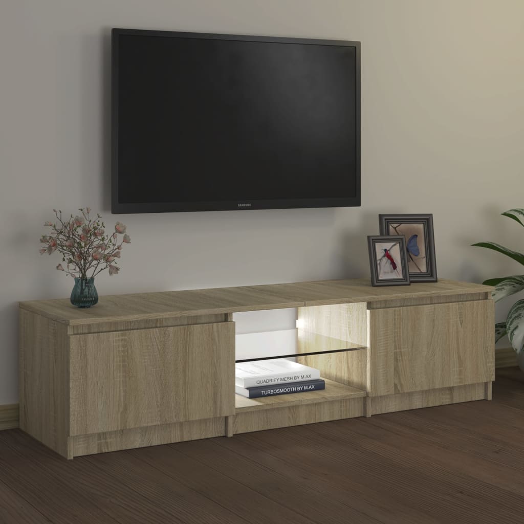 tv-bord med LED-lys 140x40x35,5 cm sonoma-eg