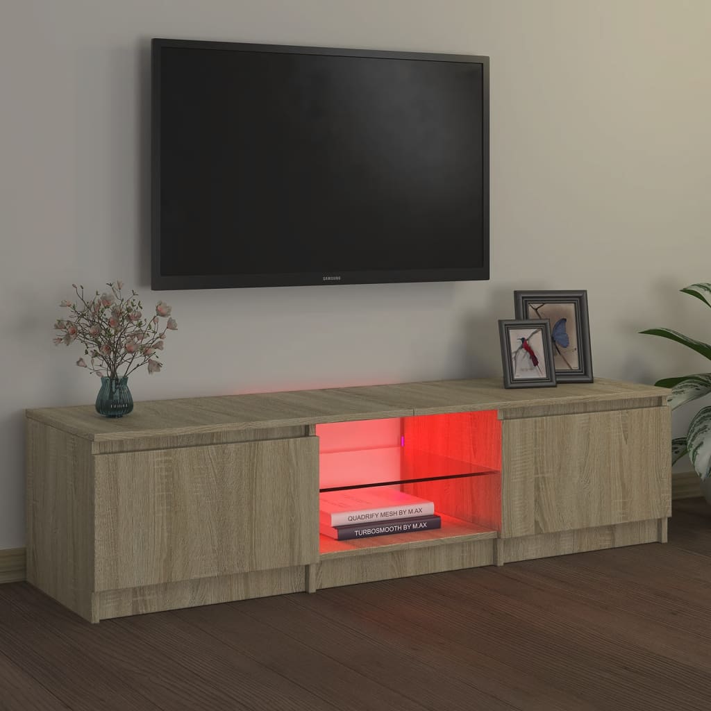 tv-bord med LED-lys 140x40x35,5 cm sonoma-eg