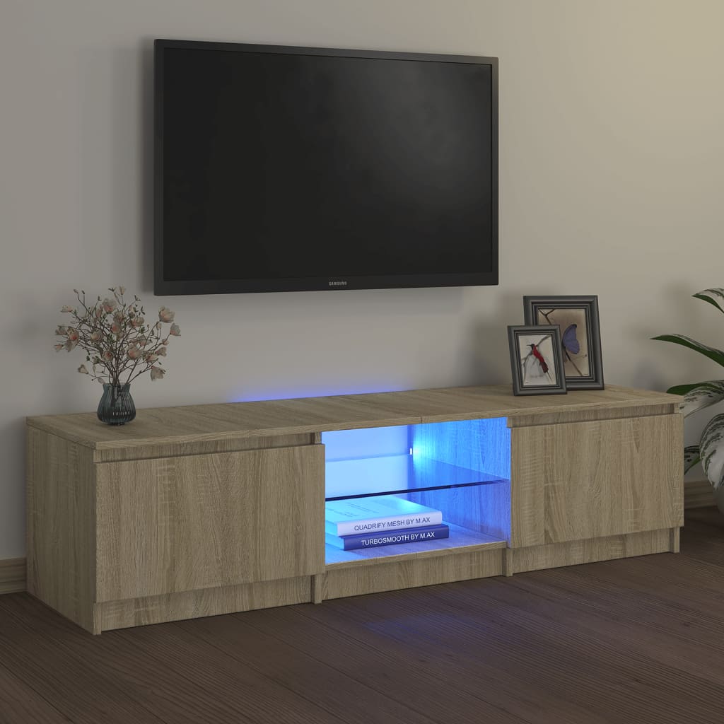 tv-bord med LED-lys 140x40x35,5 cm sonoma-eg