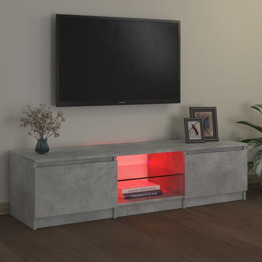 tv-bord med LED-lys 140x40x35,5 cm betongrå