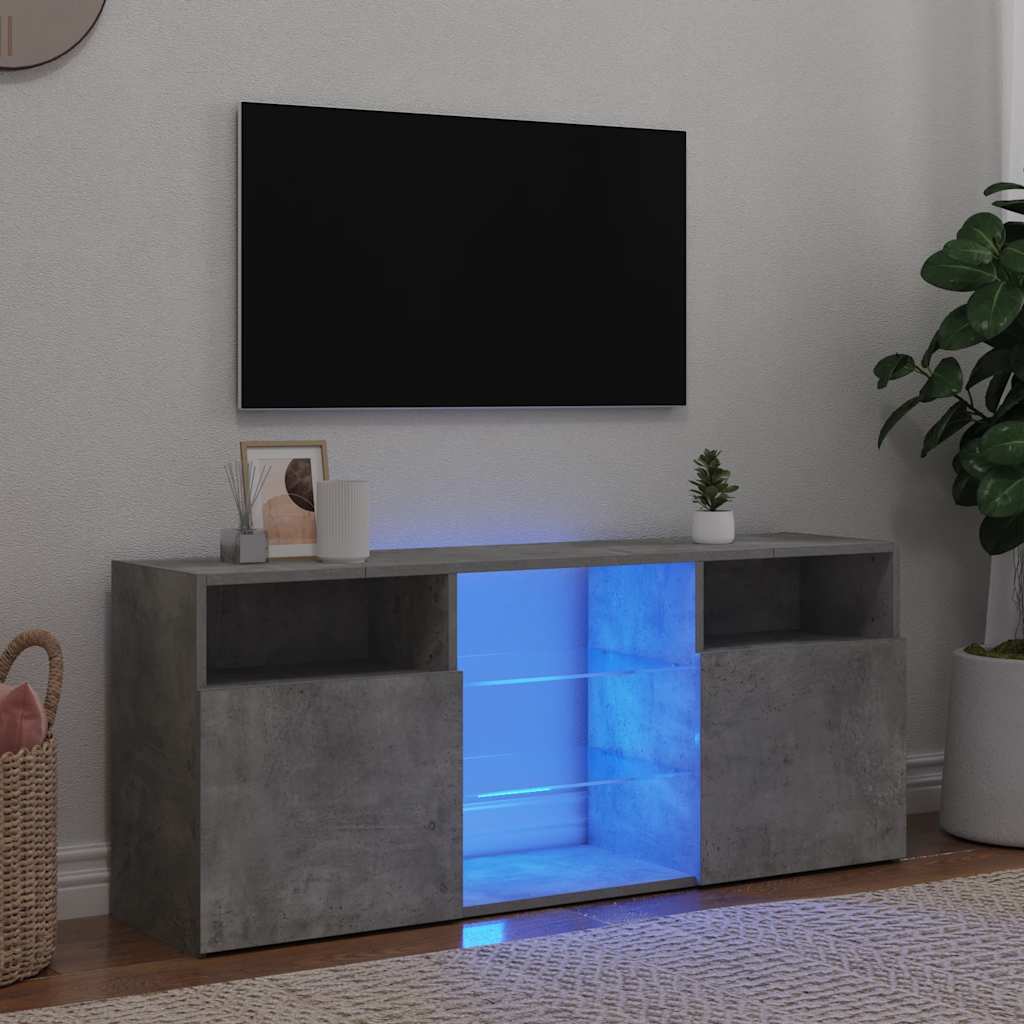 tv-bord med LED-lys 120x30x50 cm betongrå