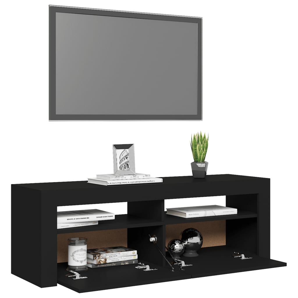 tv-bord med LED-lys 120x35x40 cm sort