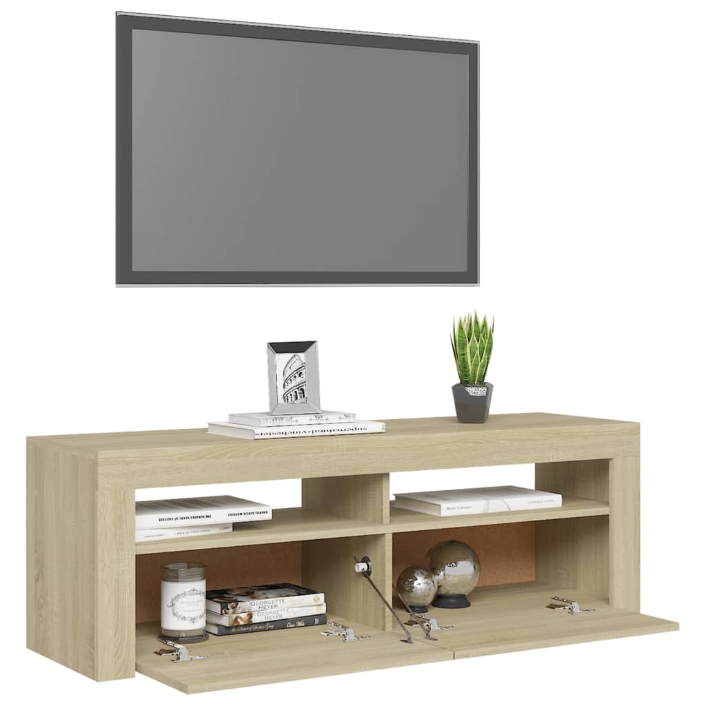 tv-bord med LED-lys 120x35x40 cm sonoma-eg