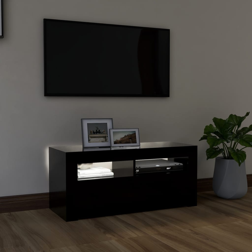 tv-bord med LED-lys 90x35x40 cm sort