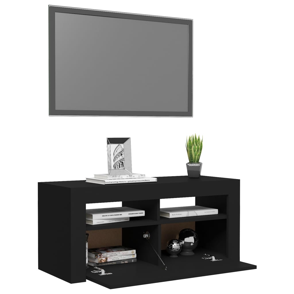 tv-bord med LED-lys 90x35x40 cm sort