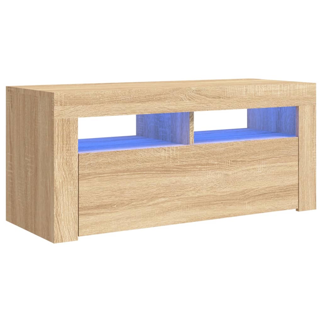 tv-bord med LED-lys 90x35x40 cm sonoma-eg