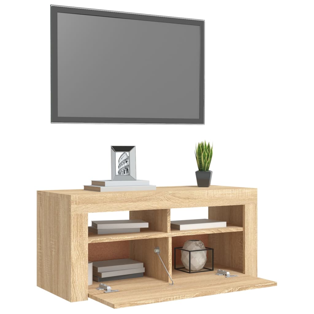 tv-bord med LED-lys 90x35x40 cm sonoma-eg