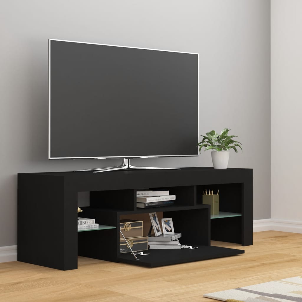 tv-bord med LED-lys 120x35x40 cm sort