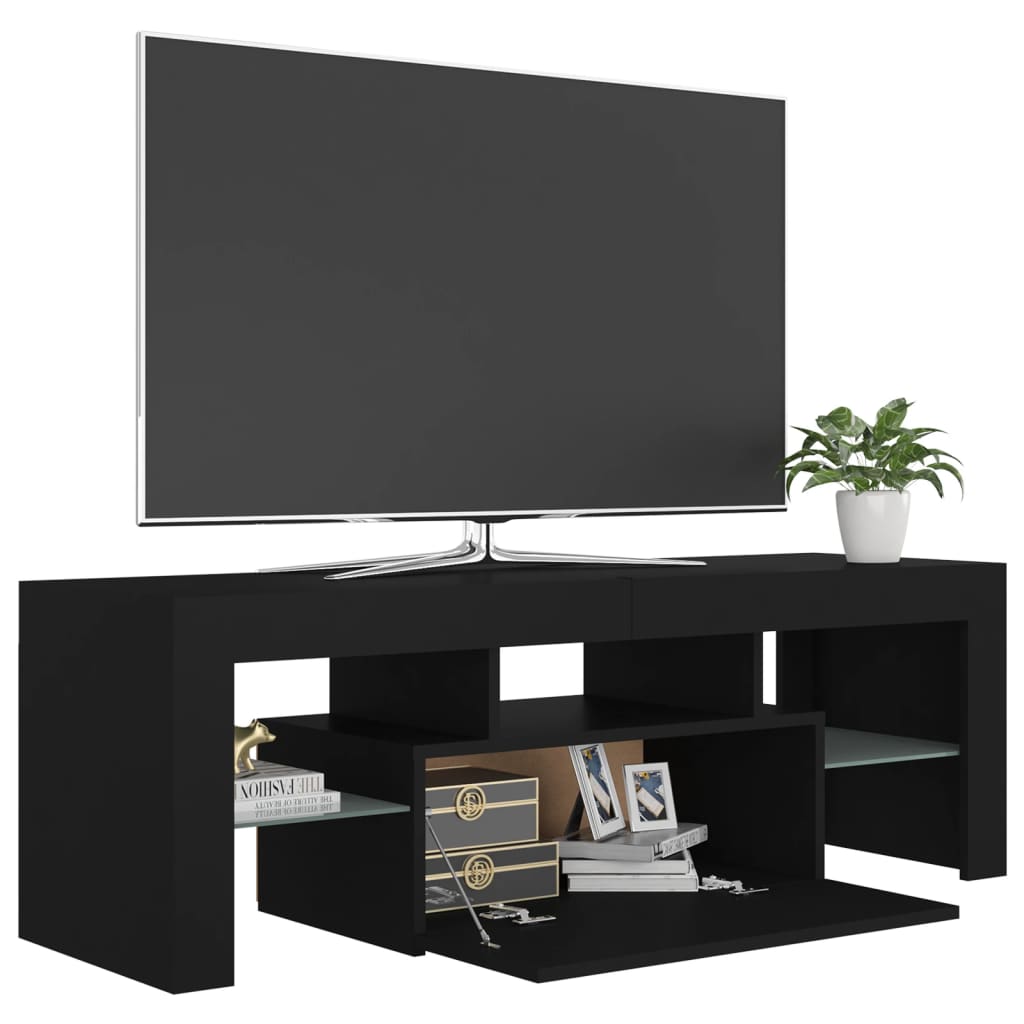 tv-bord med LED-lys 120x35x40 cm sort