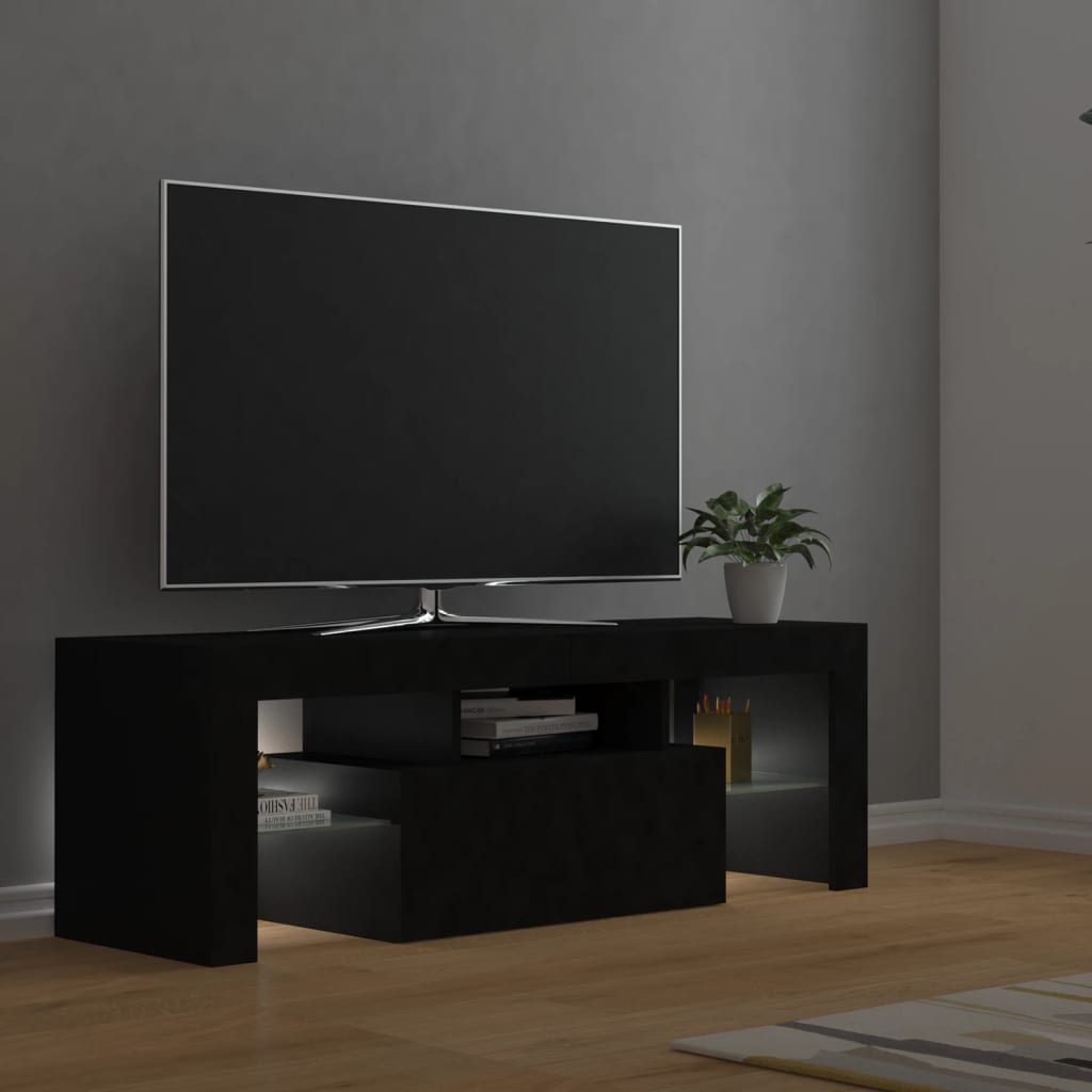 tv-bord med LED-lys 120x35x40 cm sort