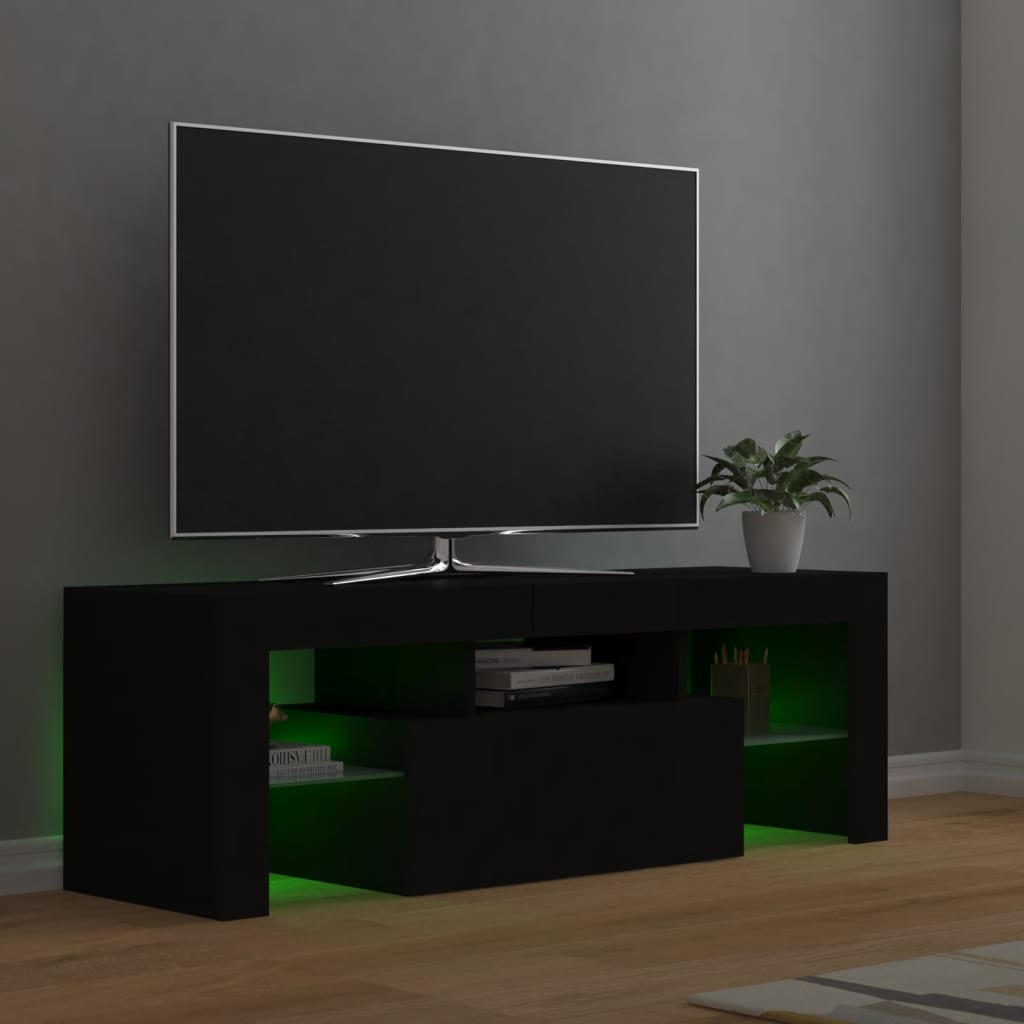 tv-bord med LED-lys 120x35x40 cm sort