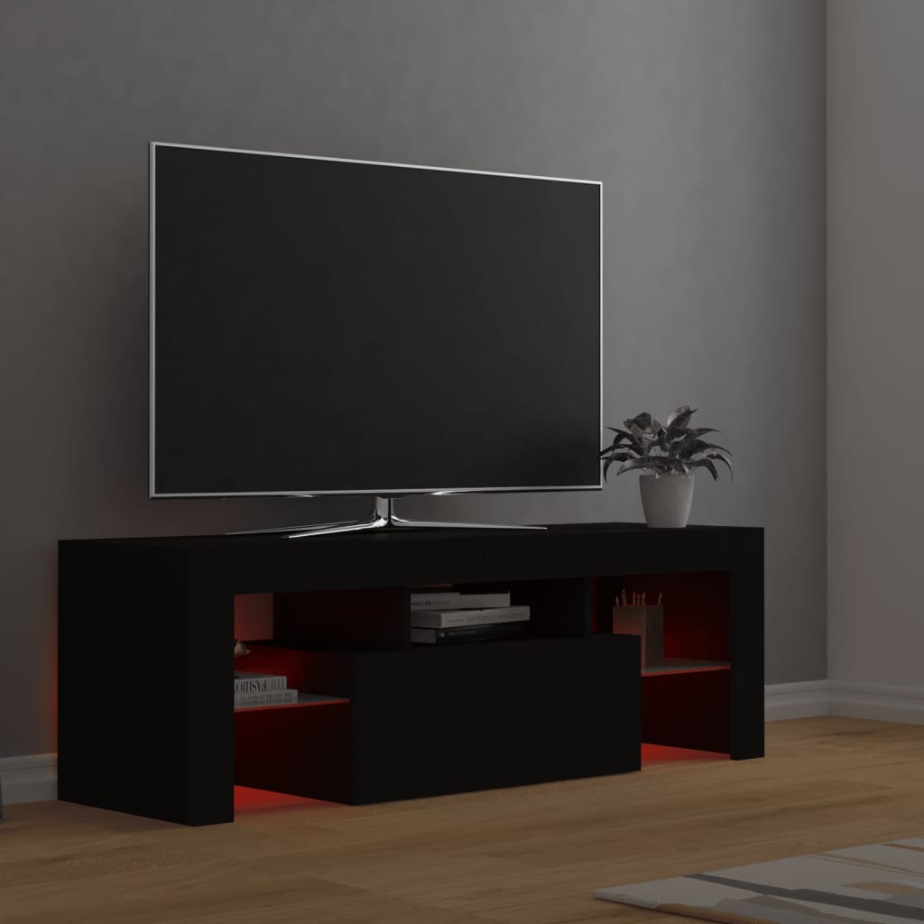 tv-bord med LED-lys 120x35x40 cm sort