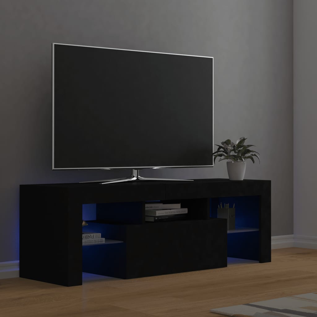 tv-bord med LED-lys 120x35x40 cm sort