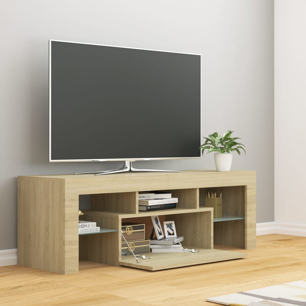 tv-bord med LED-lys 120x35x40 cm sonoma-eg