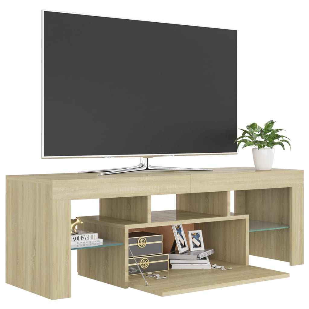 tv-bord med LED-lys 120x35x40 cm sonoma-eg