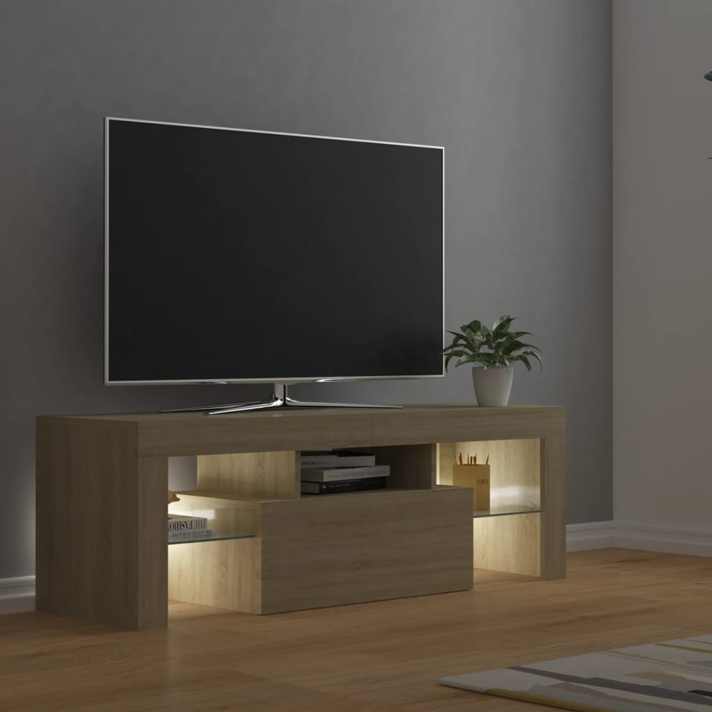 tv-bord med LED-lys 120x35x40 cm sonoma-eg