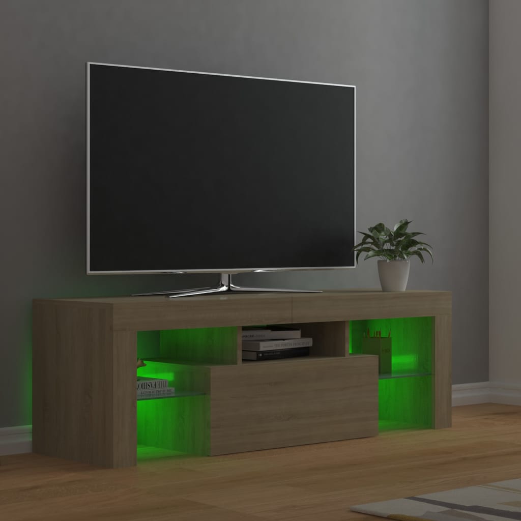 tv-bord med LED-lys 120x35x40 cm sonoma-eg