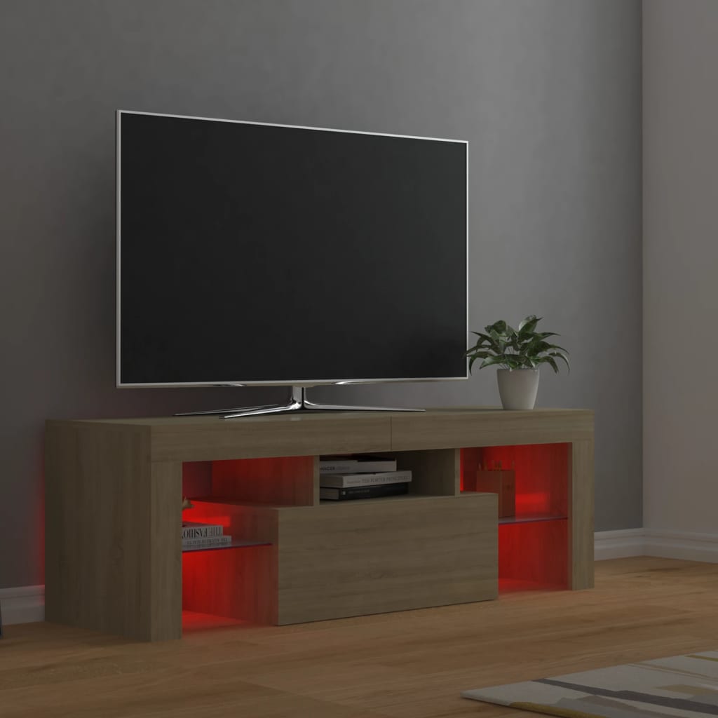 tv-bord med LED-lys 120x35x40 cm sonoma-eg