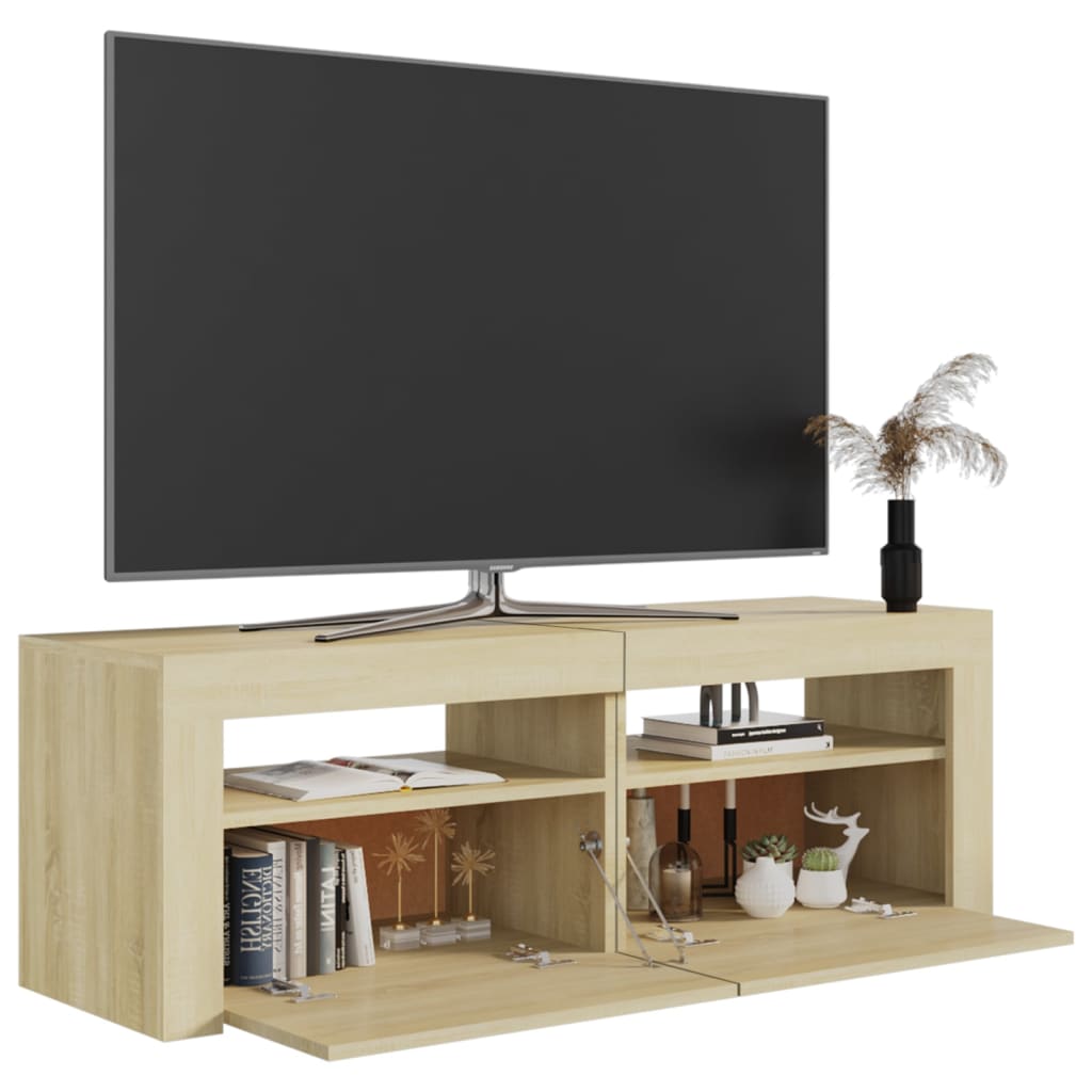 tv-bord med LED-lys 120x35x40 cm sonoma-eg